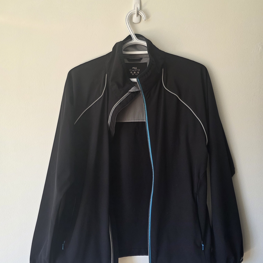 Fila Black Windbreaker with Blue Trim